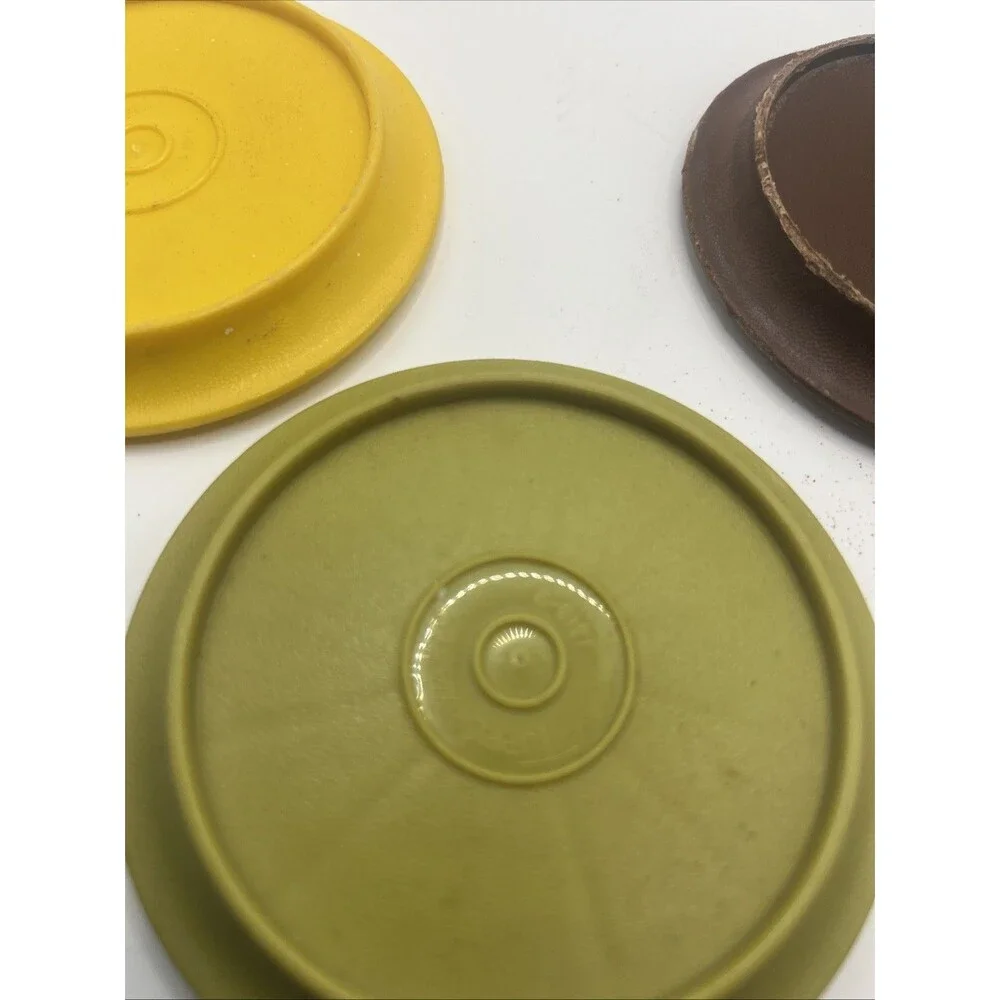 4 Vintage 1970s Tupperware Harvest Coaster Coffee Cup Mug Lid Replacement (5)